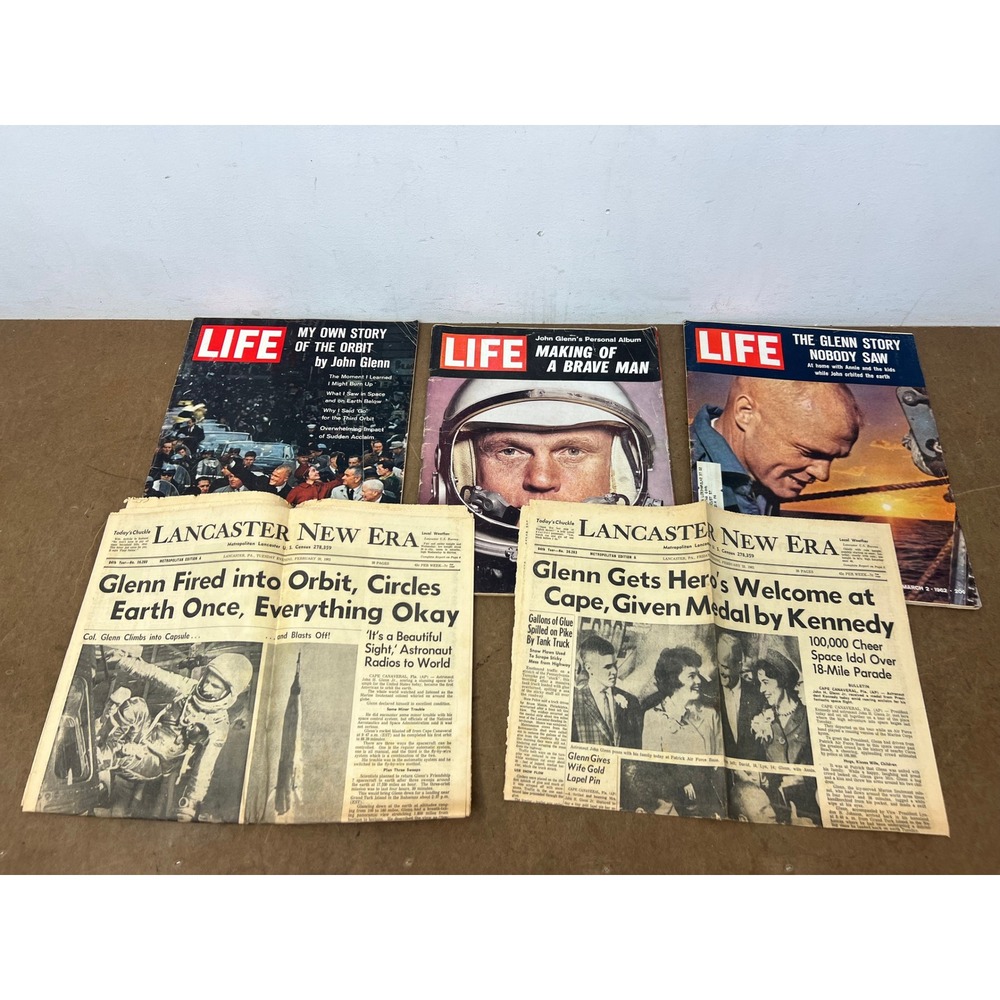 Vintage 1962 John Glenn Space Memorabilia Lot LIFE Magazines Lancaster Newspaper